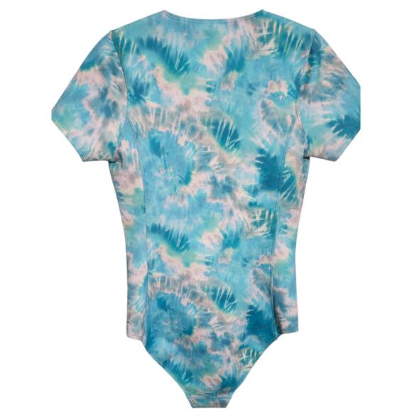 Calme Johnny Was Neoprene Swimsuit Front Zip Short Sleeve Tie Dye Blue Small NEW - Picture 5 of 9